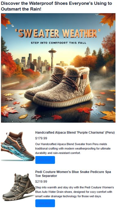 Screenshot of an example generated advertisement result.