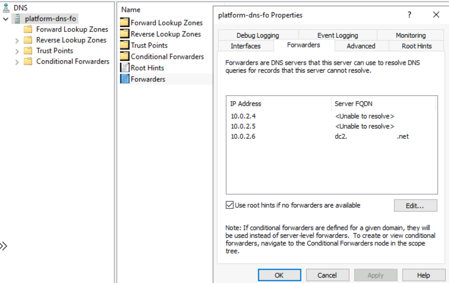 Screenshow showing the Add Forwarders dialog.