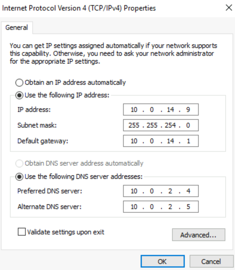 Screenshot showing the IP address configuration.