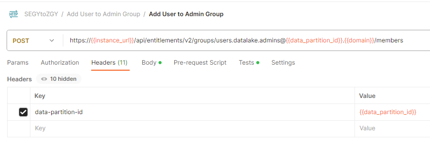 Screenshot that shows the API call to get register a user as an admin in Postman.