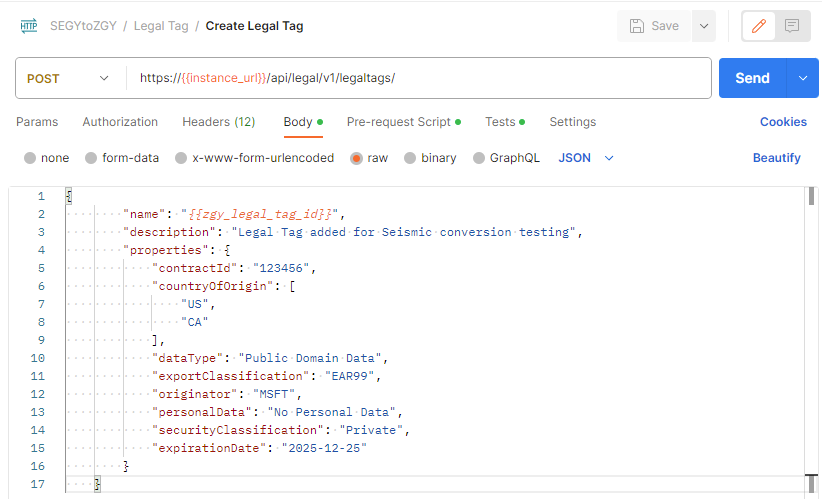 Screenshot of creating Legal Tag.