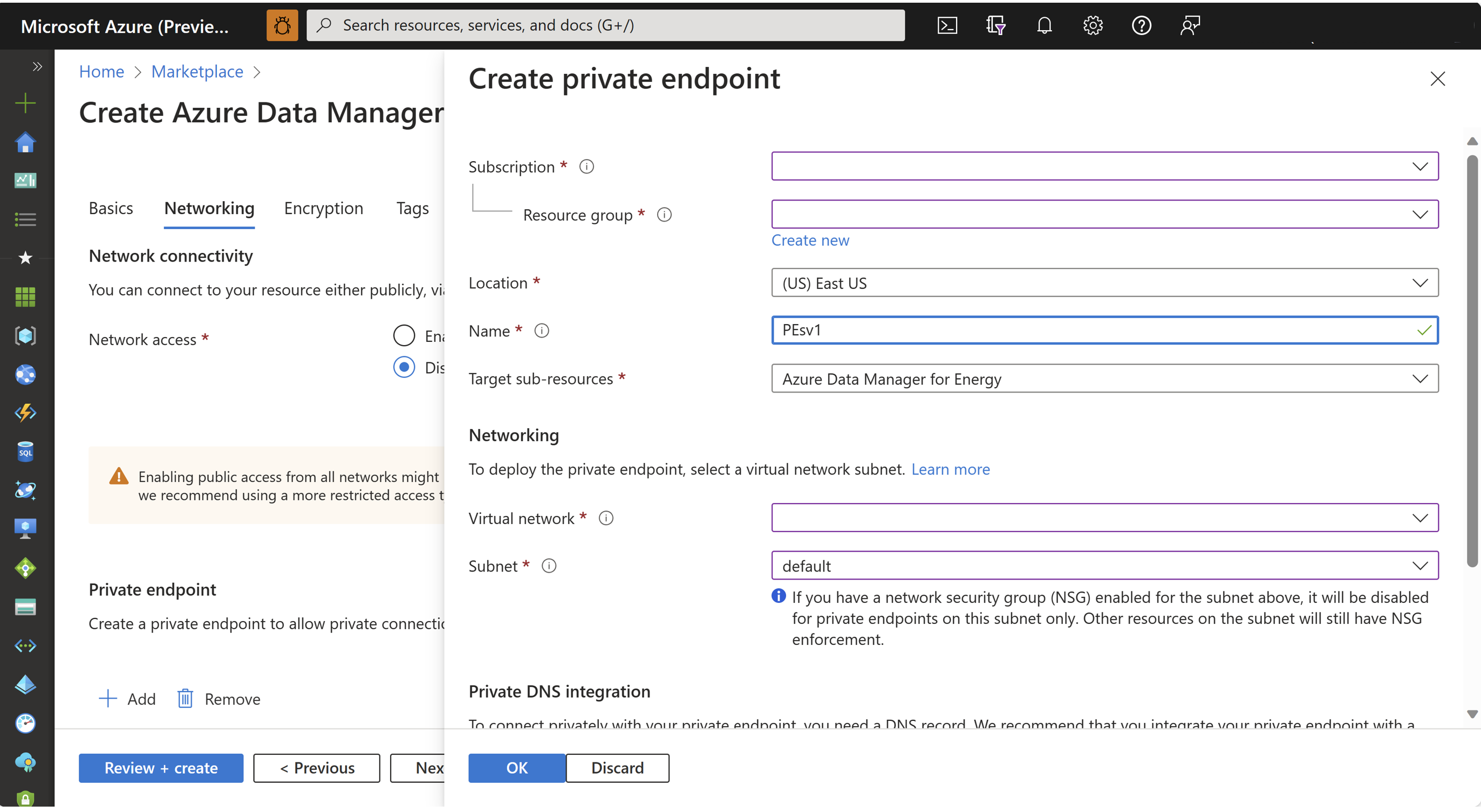 Screenshot of the Create private endpoint tab - 1.