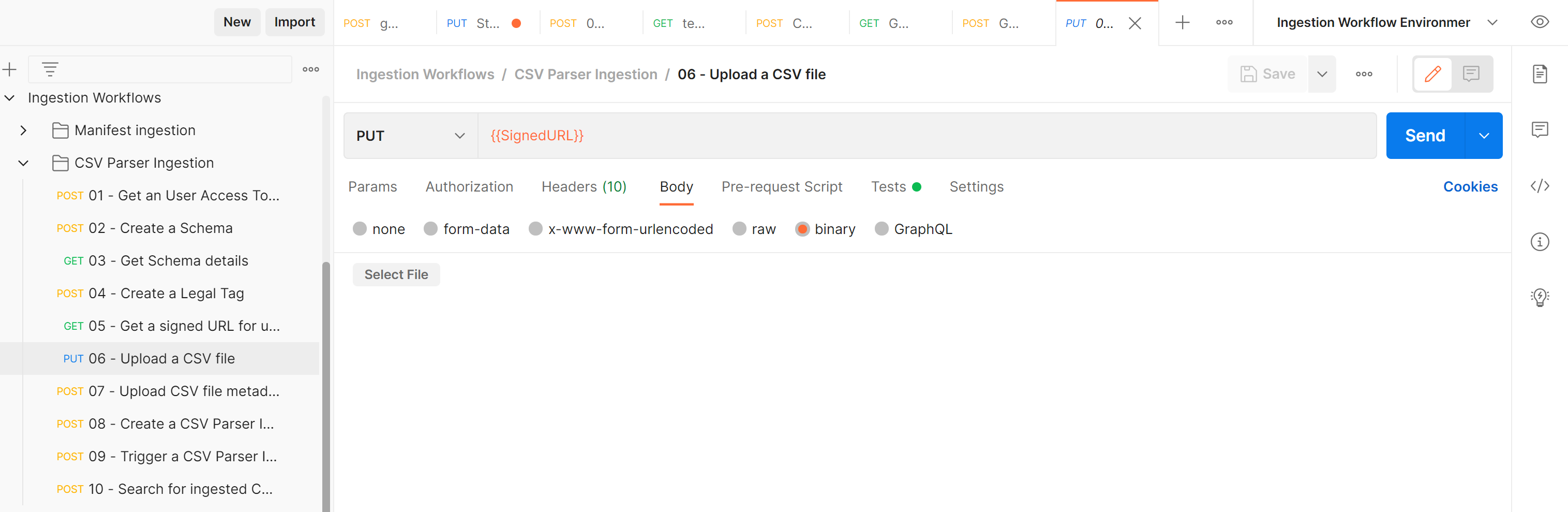 Screenshot of uploading a CSV file.