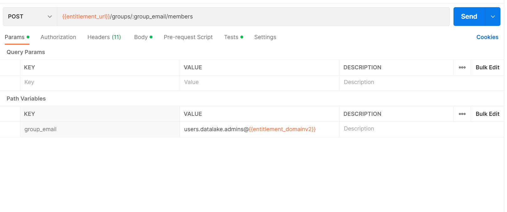 Screenshot that shows the API that adds user to entitlements.