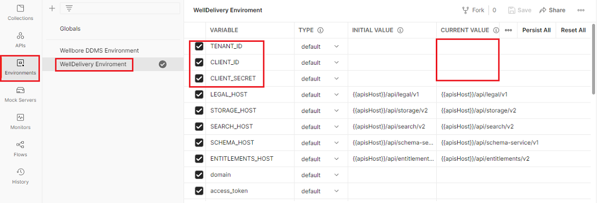 Screenshot that shows where to enter current values in the Well Delivery DDMS environment.