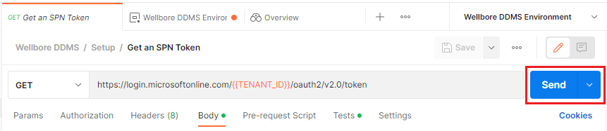 Screenshot that shows the Send button for a request in Postman.