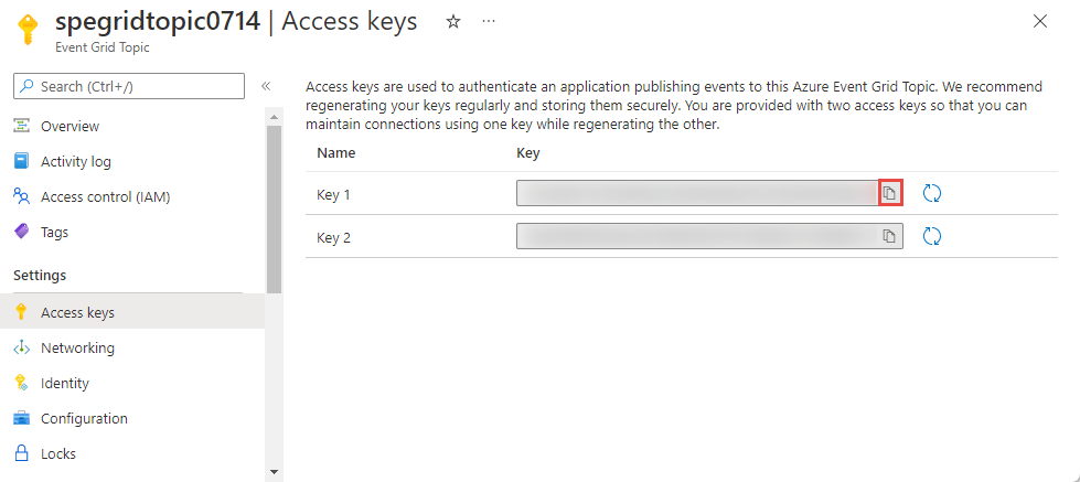 Screenshot that shows the access key of a topic.