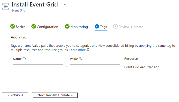 Install Event Grid extension - Tags page