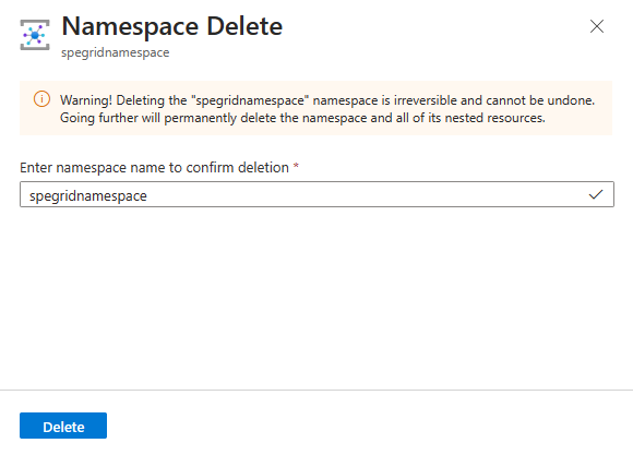 Screenshot showing how to confirm an Event Grid namespace deletion.