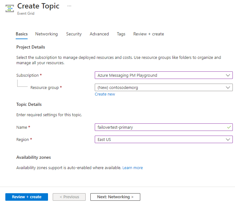 Screenshot showing the Create topic page.