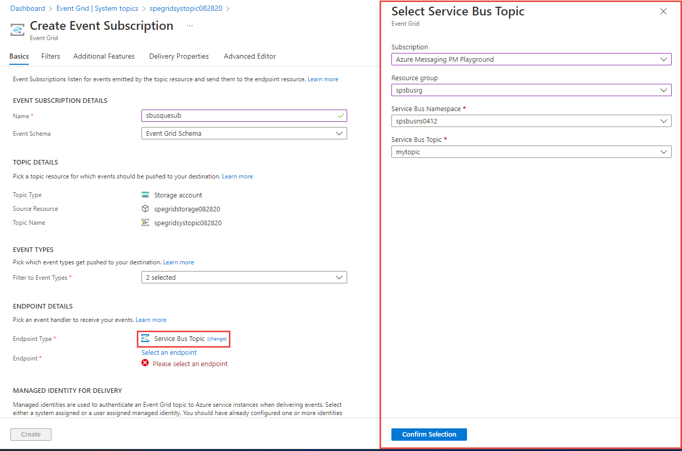 Screenshot showing the configuration of a Service Bus topic handler.