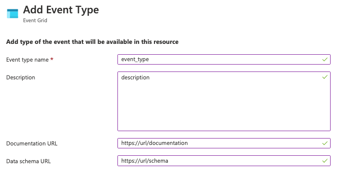 Screenshot that shows the definition of a sample event type.