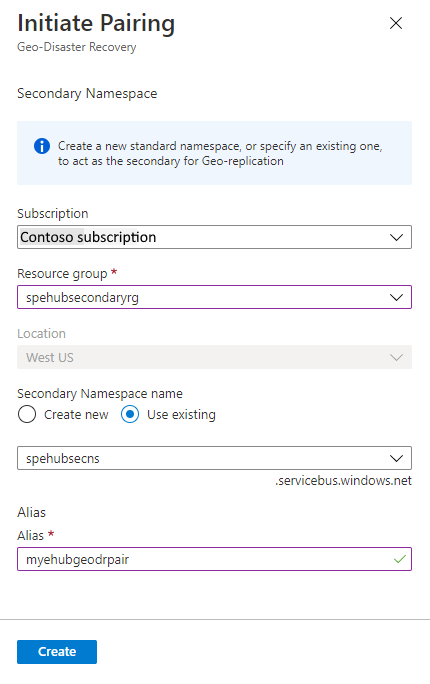 Select the secondary namespace