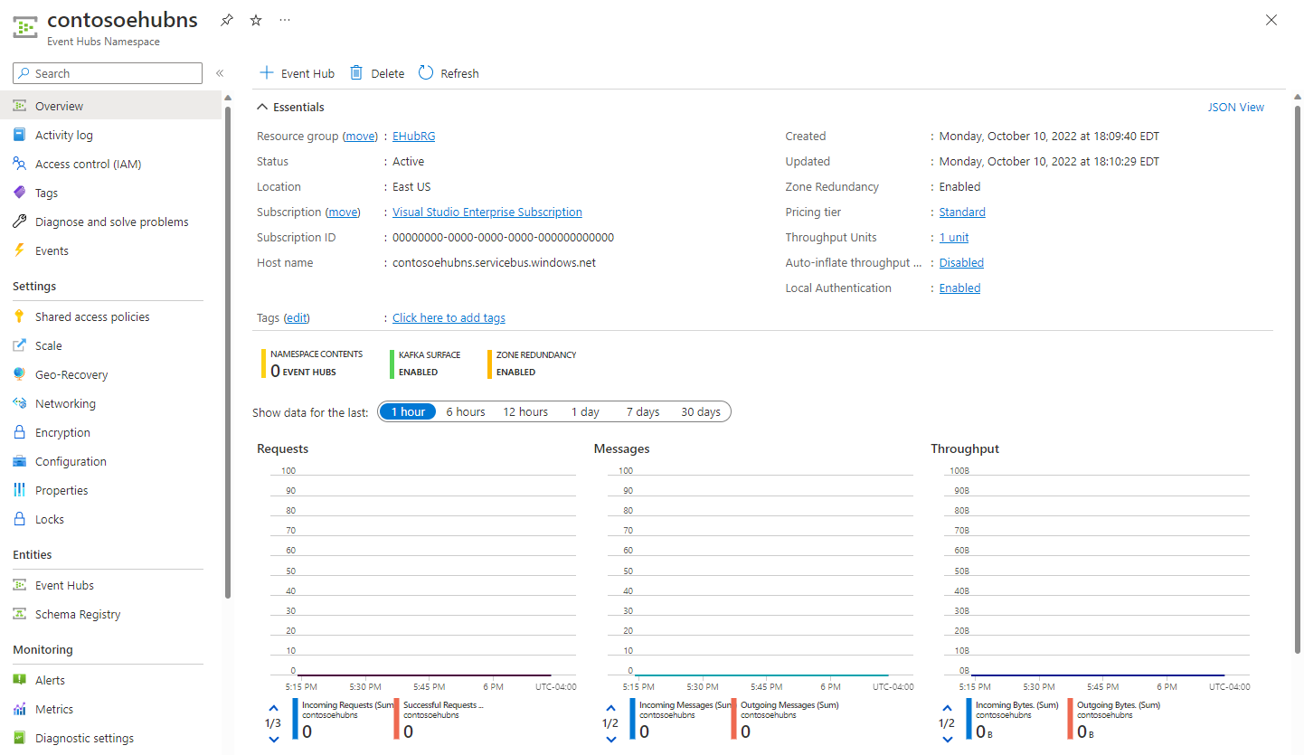Azure Quickstart - Create an event hub using the Azure portal - Azure Event  Hubs | Microsoft Learn