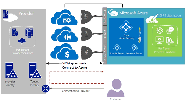 Diagram that shows a detailed scenario for the "Connect-through" model.