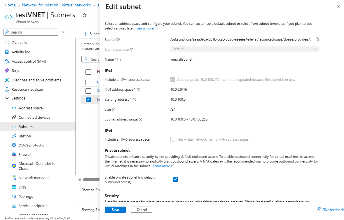 Screenshot of updating firewall subnet to include IPv6 subnet.