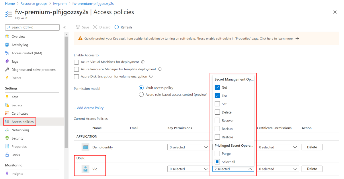 Azure Key Vault Access policy