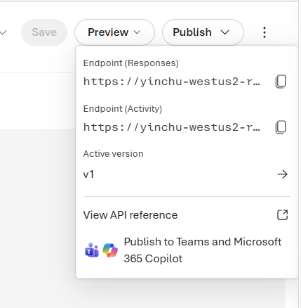 Expanded publish dropdown showing options