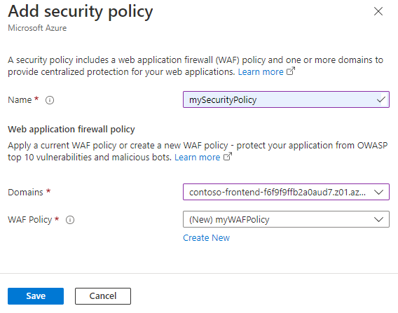 Screenshot of add security policy page.