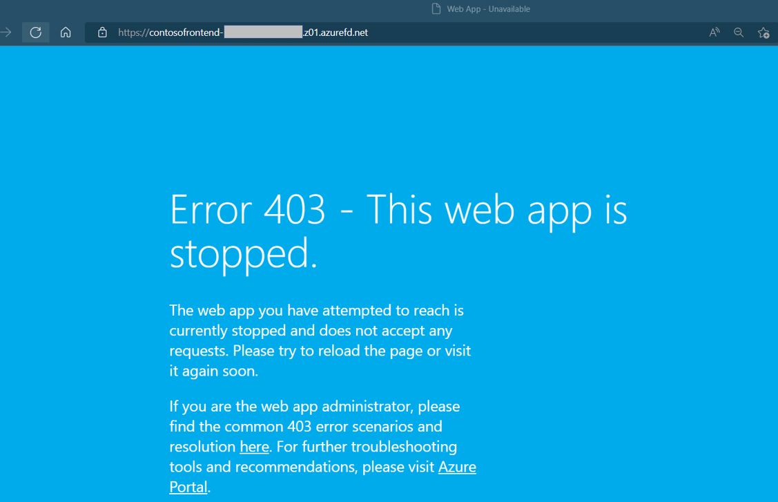 Screenshot of the message: Both instances of the web app stopped.