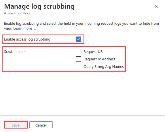 Screenshot that shows log scrubbing fields.