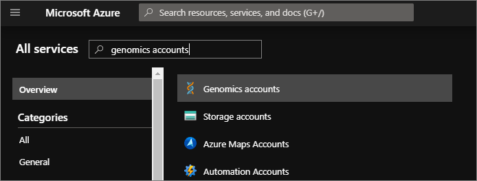 Find Microsoft Genomics on Azure portal