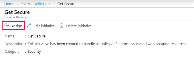 Screenshot of the 'Assign' button on the initiative definition page.