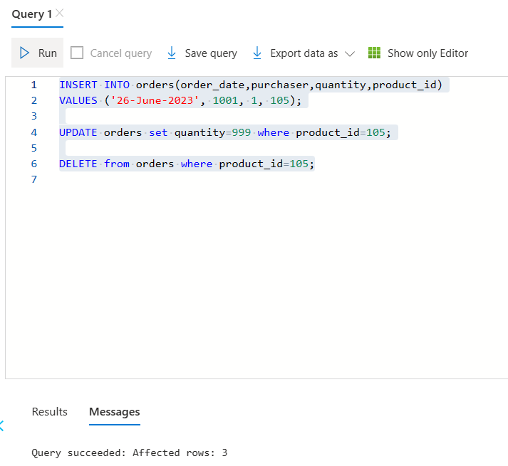 Screenshot showing making changes on SQL Table.