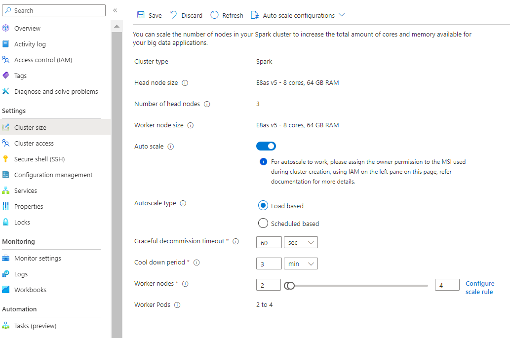 Screenshot showing how to select load based scaling.