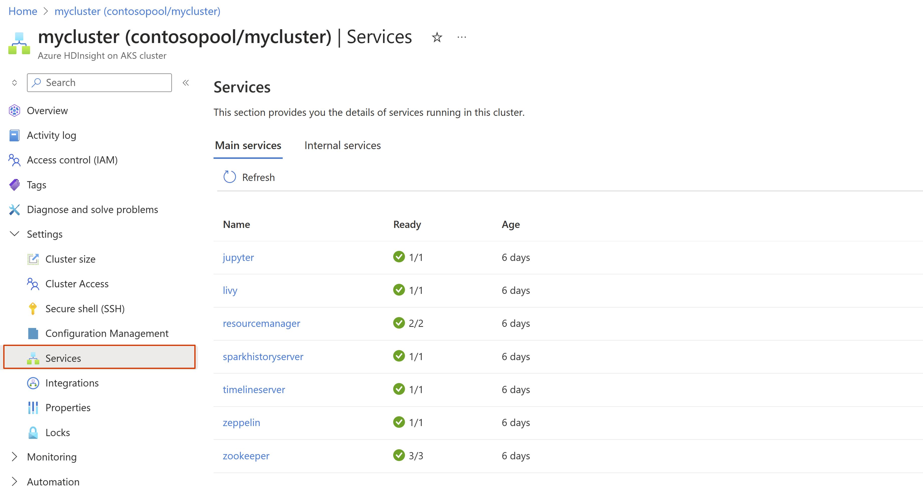 Screenshot showing list of workload servers.