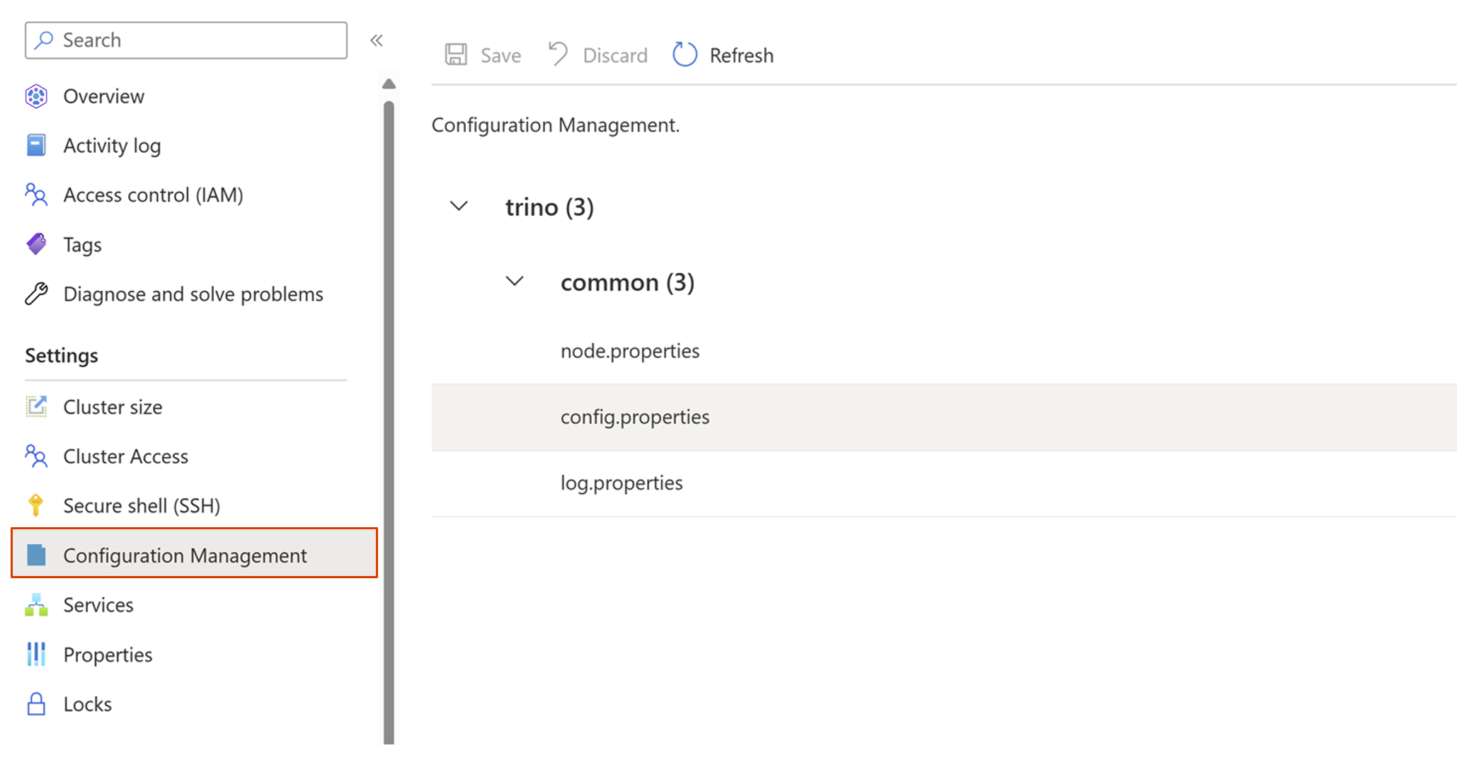 Screenshot showing Azure portal configuration management.