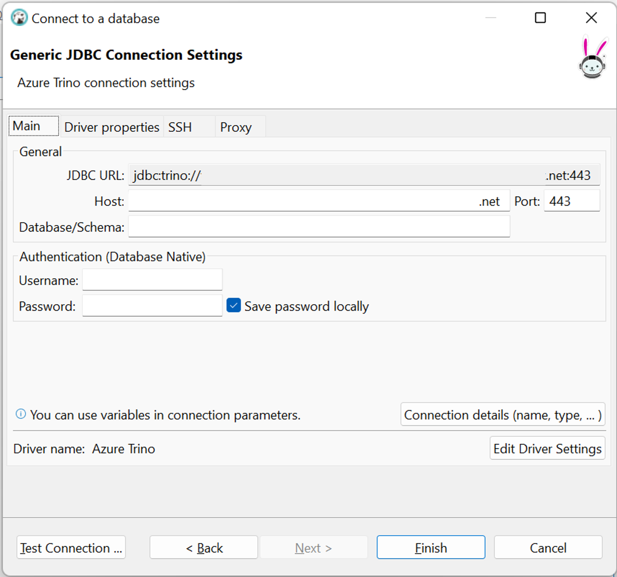 Screenshot showing Create new connection main.