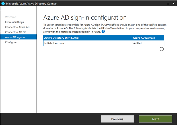 Azure AD sign-in configuration page