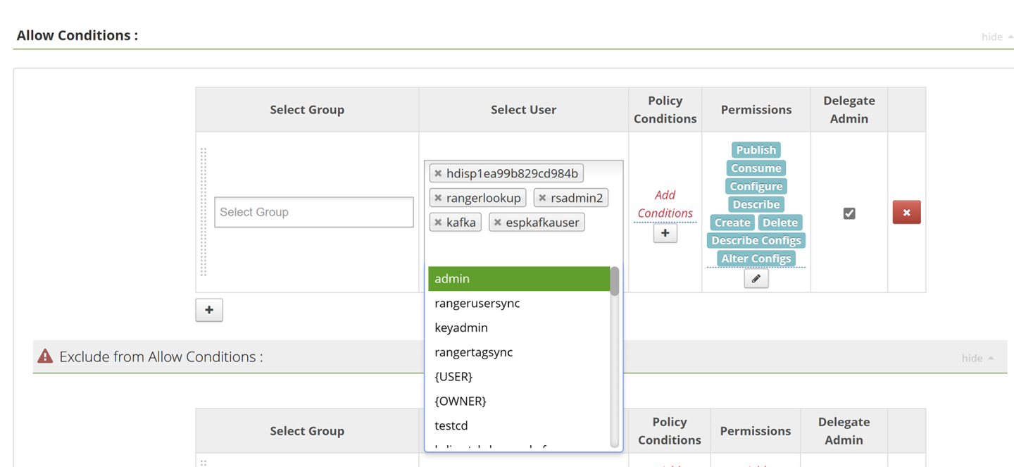 Screenshot showing how to provide access CRUD operations.