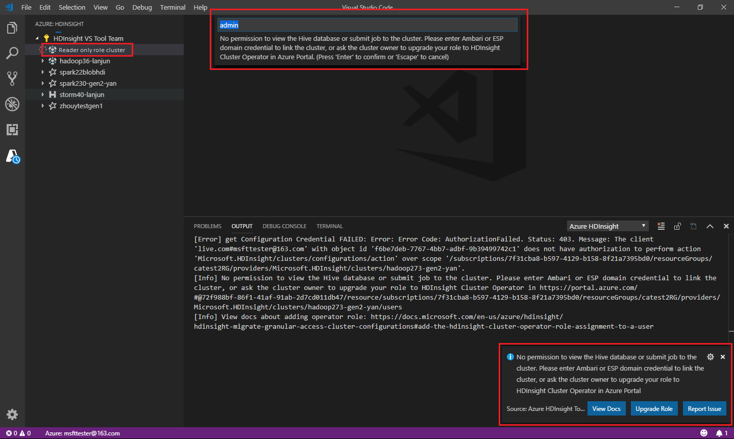 Spark & Hive Tools for Visual Studio Code Username