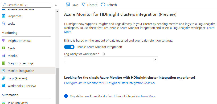 Enable monitoring for HDInsight clusters