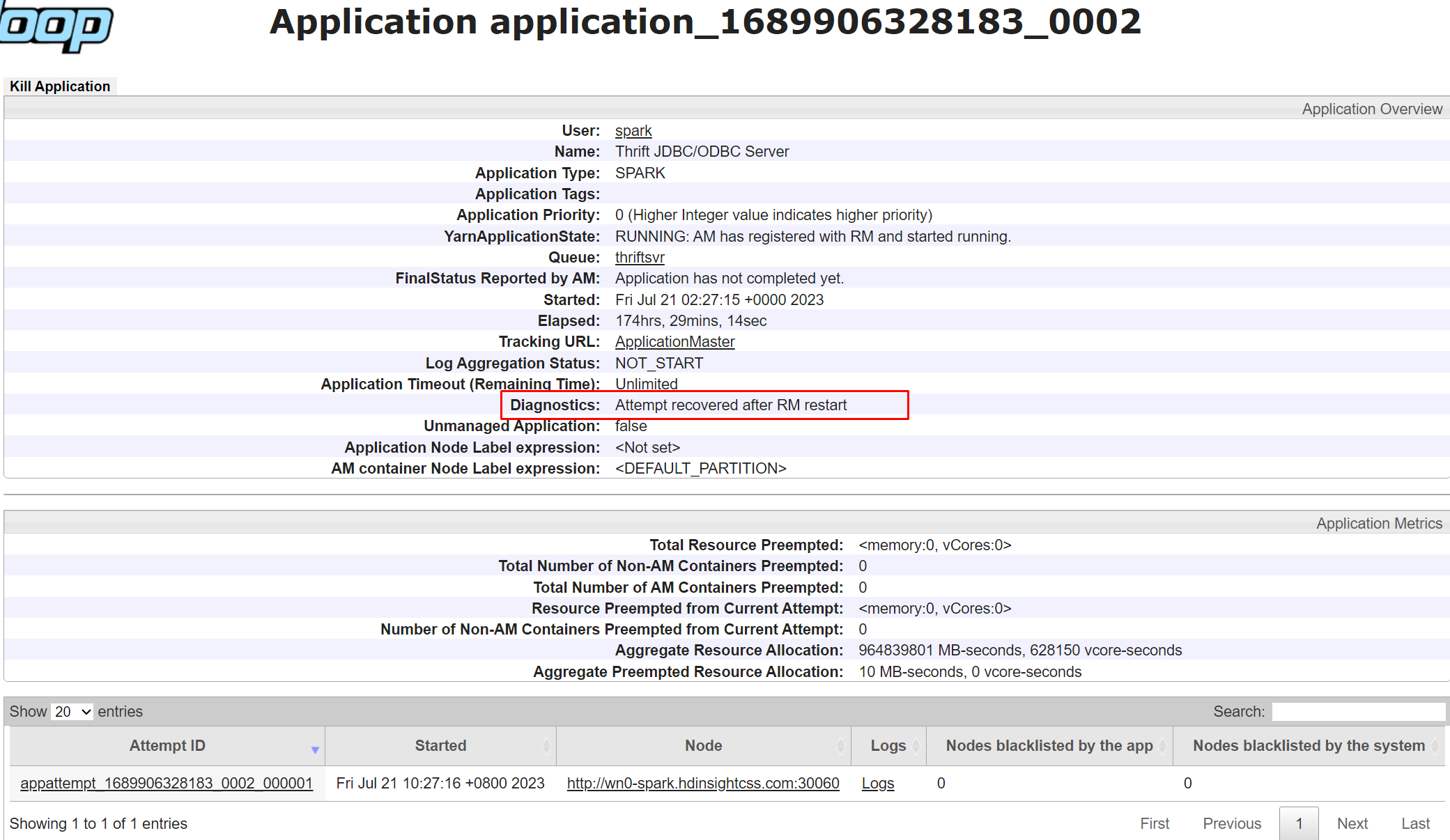 Screenshot showing Yarn Application Diagnostics.