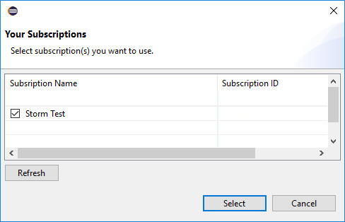 Select Subscriptions dialog box