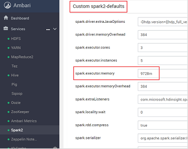 Select custom-spark-defaults