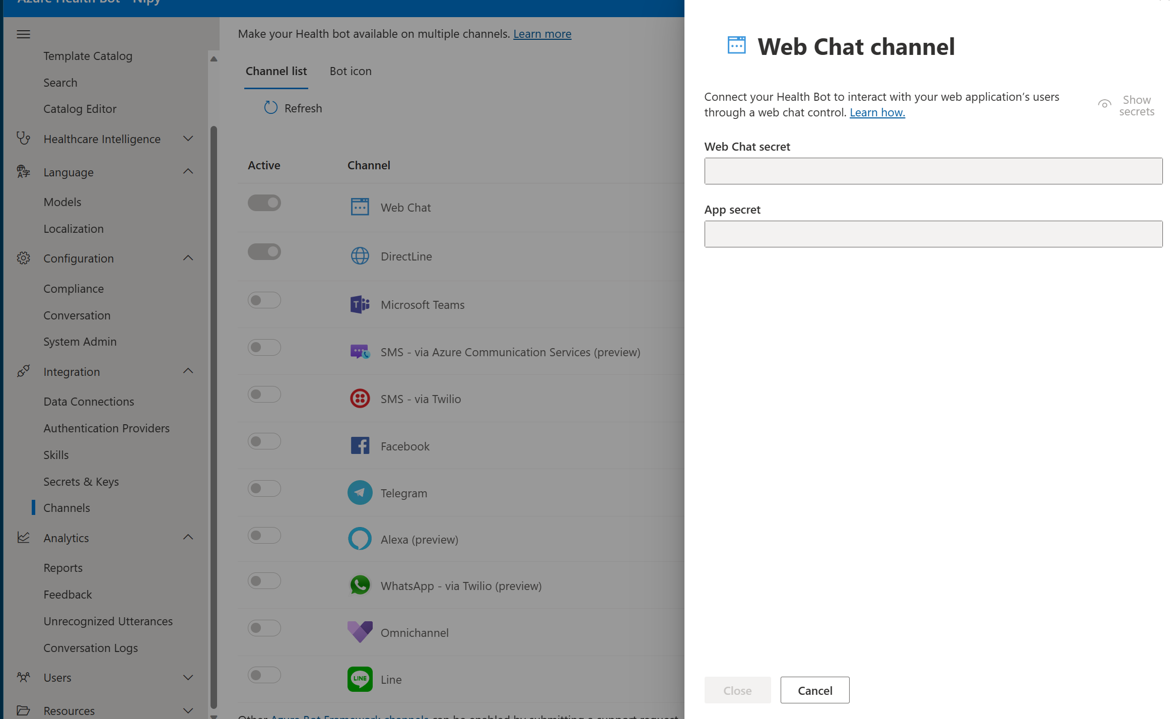 A screenshot of the webchat channel