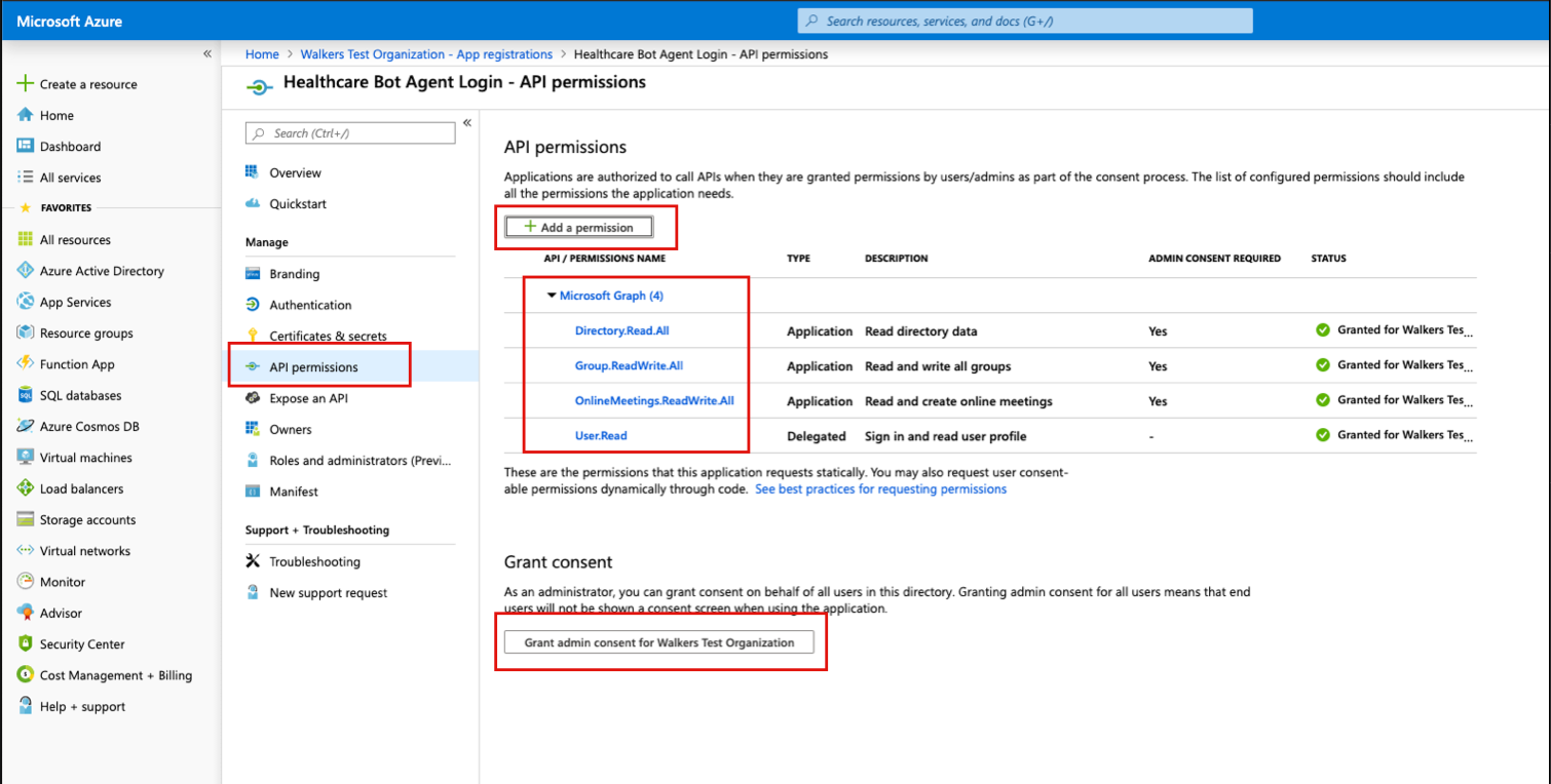 A screenshot of a API permissions and Admin consent