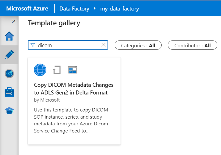 Screenshot that shows the DICOM template selected in the Template gallery.