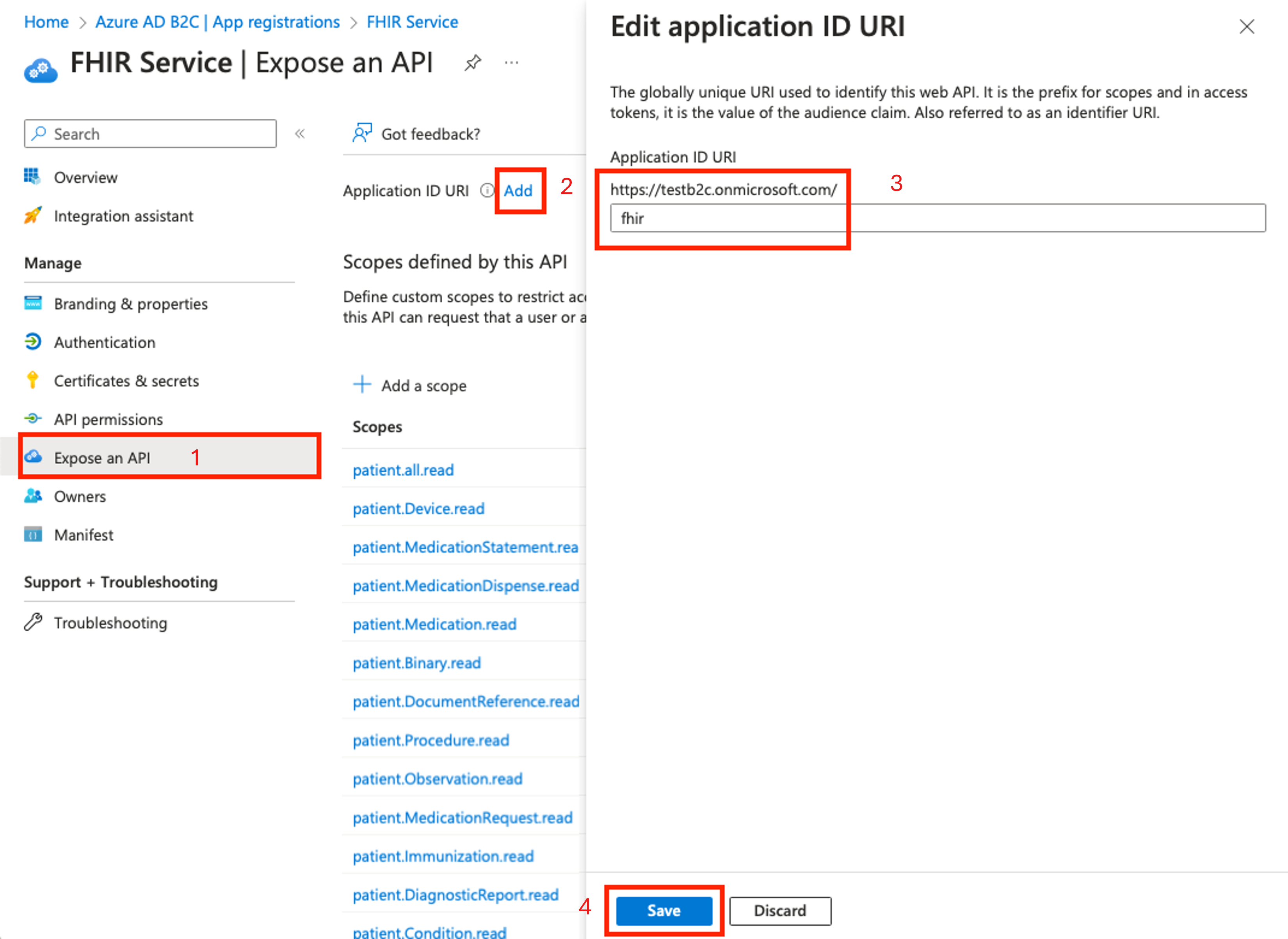 Screenshot showing B2C application API.
