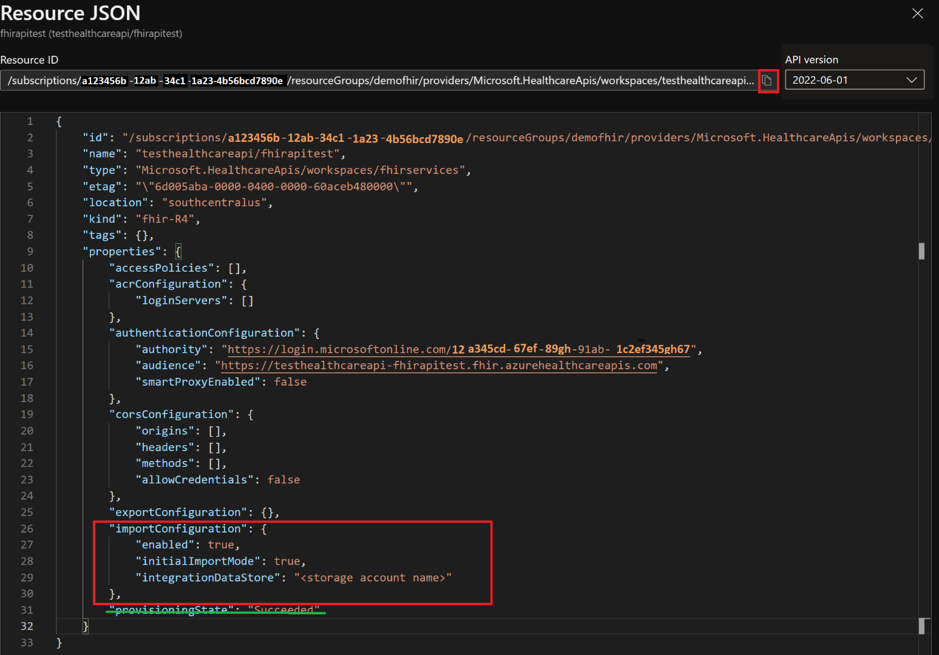 Screenshot of the importer configuration code example