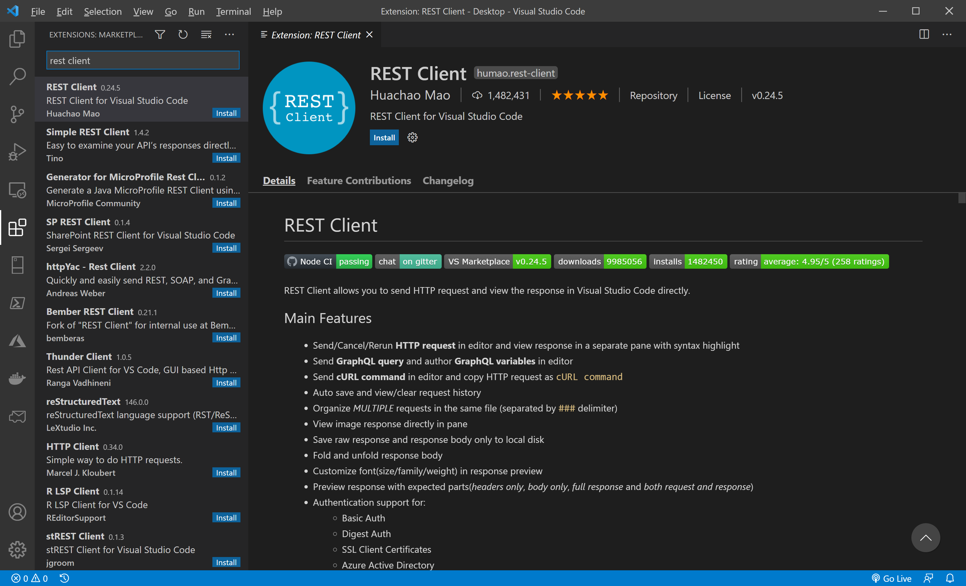 Client extension. Rest client vs code.