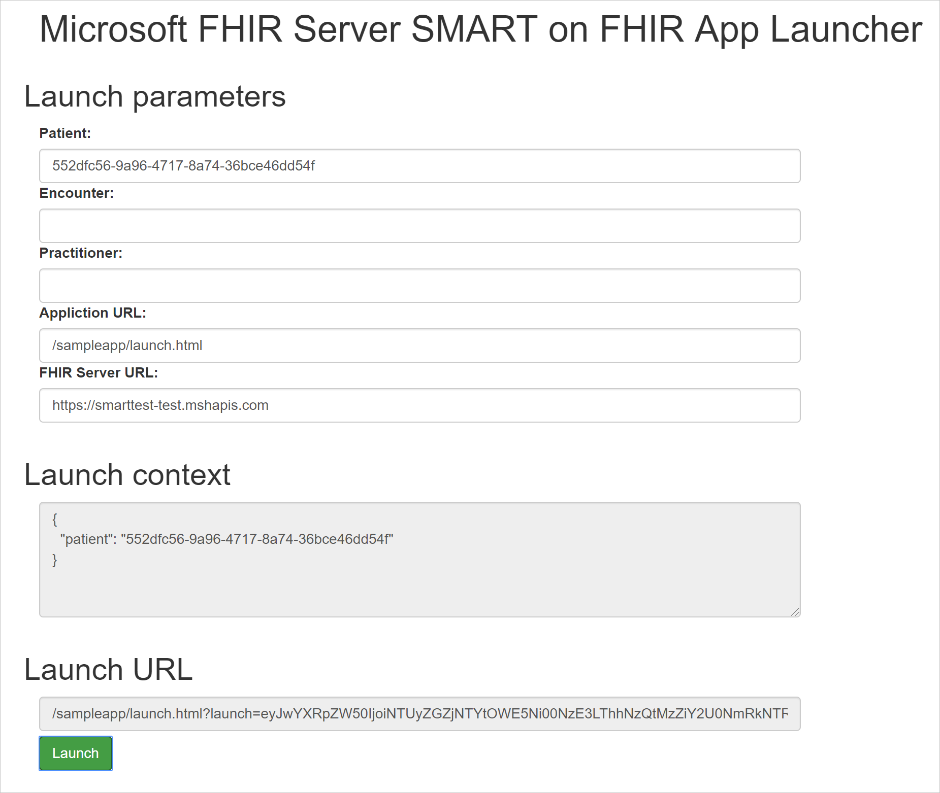Screenshot showing SMART on FHIR app launcher.