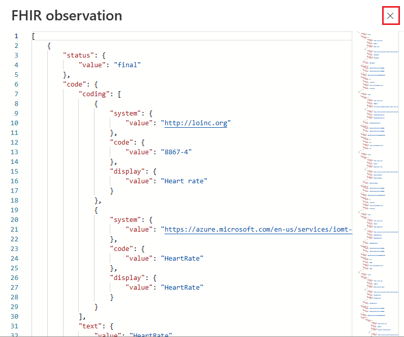 Screenshot of the FHIR observation available.