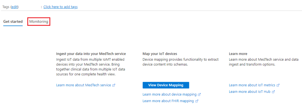Screenshot of select the Metrics option within your MedTech service.