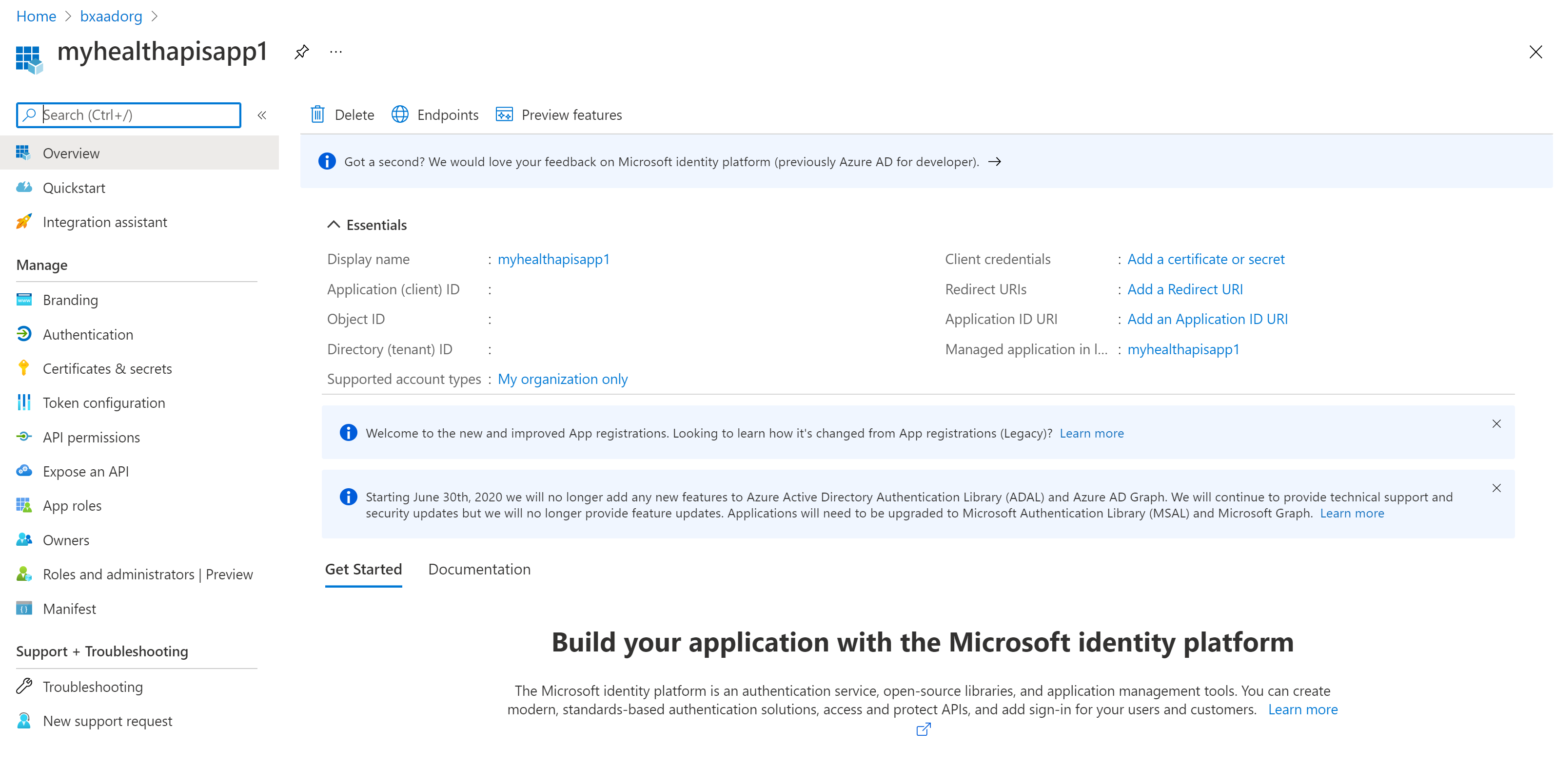 Screenshot of client ID overview panel.