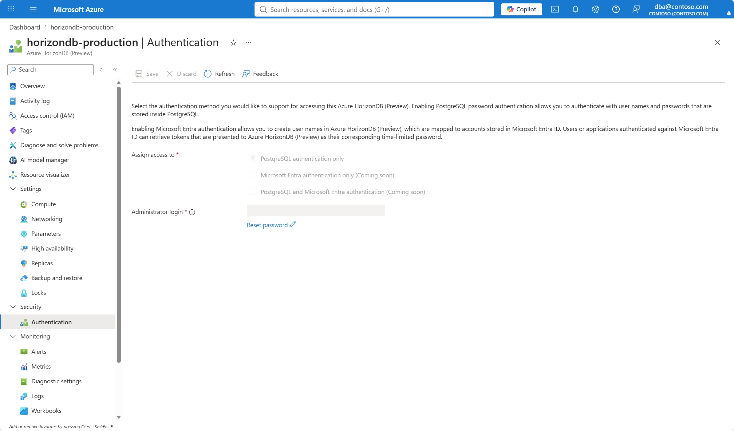 Reset Administrator Password in Azure HorizonDB - Azure HorizonDB ...